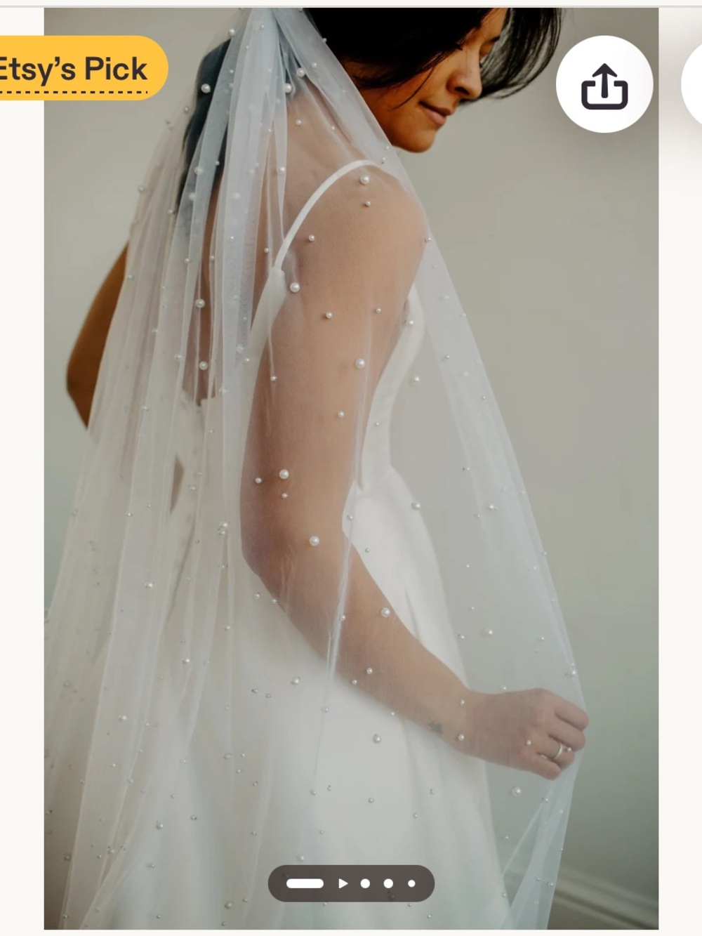 Pearl-Embellished White Bridal Veil
